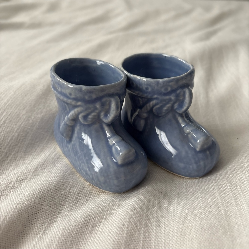 Vintage Pair of Blue Ceramic Baby Booties